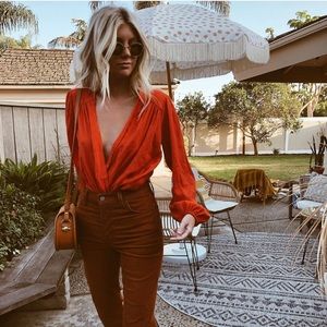 Free People Check On It Wrap Top Gauze Salty Blonde Flame Red Orange Small